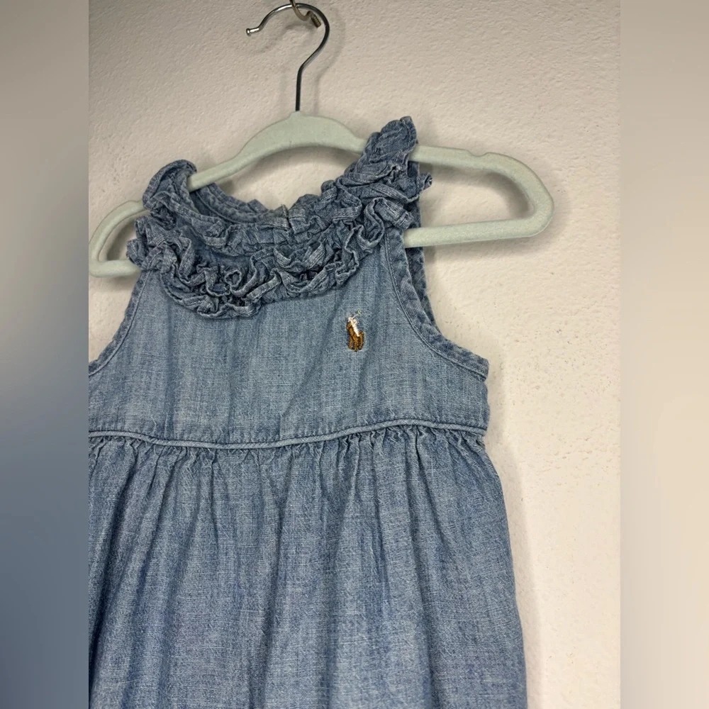 POLO RALPH LAUREN VINTAGE DENIM RUFFLE BABY GIRLS ONSIE SZ 6-12MONTHS